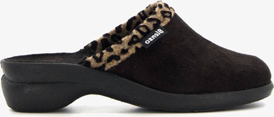 Blenzo dames pantoffels zwart met luipaard detail Sloffen