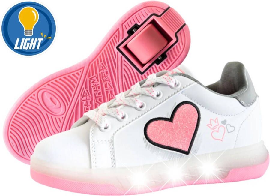 Breezy Rollers Kinder Sneakers met Wieltjes Wit Roze LED Schoenen met wieltjes Rolschoenen