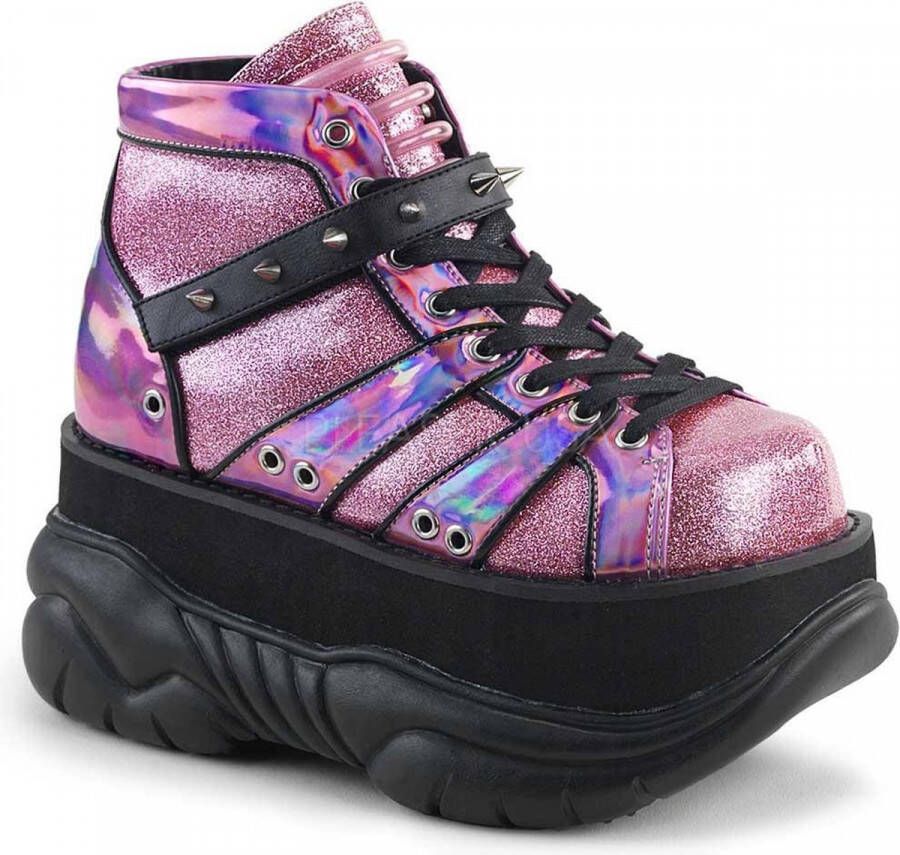 DemoniaCult Neptune-100 glitter unisex plateau sneakers met spikes roze Demonia