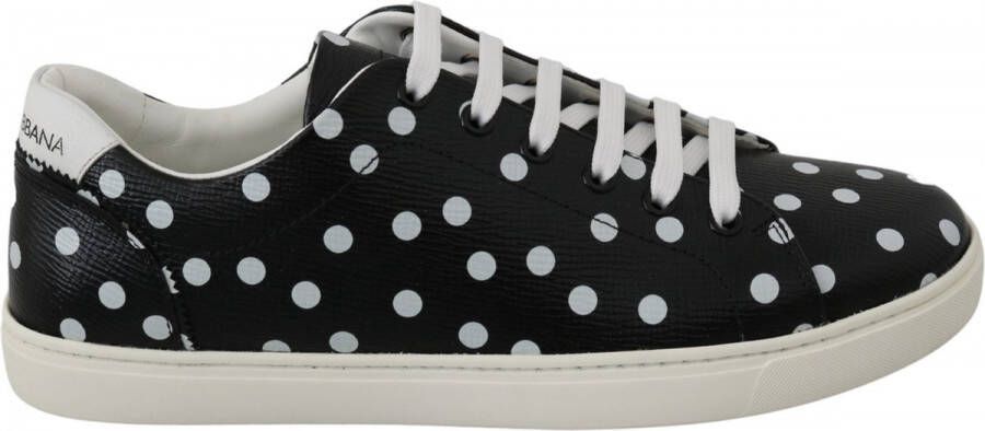 Dolce & Gabbana Black Leather Polka Dots Sneakers Shoes