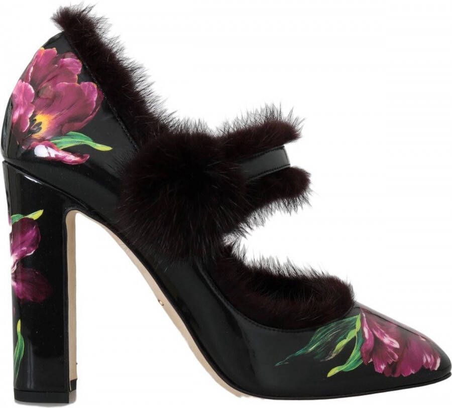 Dolce & Gabbana Luxe Zwart Paarse Tulp Bont Pumps Multicolor Dames