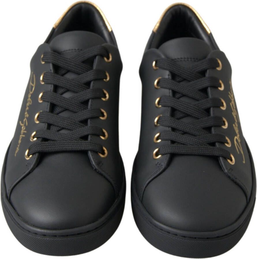 Dolce & Gabbana Klassieke Zwarte Gouden Leren Sneakers Schoenen Black Dames
