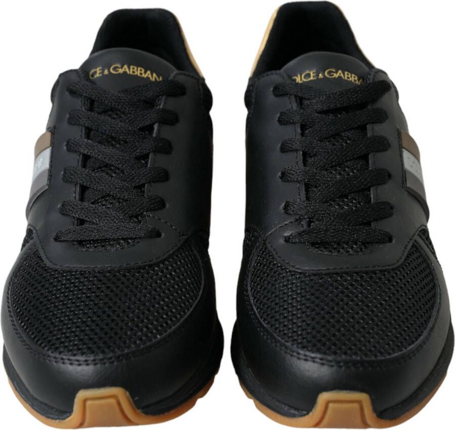 Dolce & Gabbana Leren Lage Sneakers In Zwart Met Gouden Details