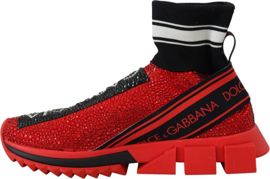 Dolce & Gabbana Rode Bling Sorrento Sneakers Sokken Schoenen Red Dames