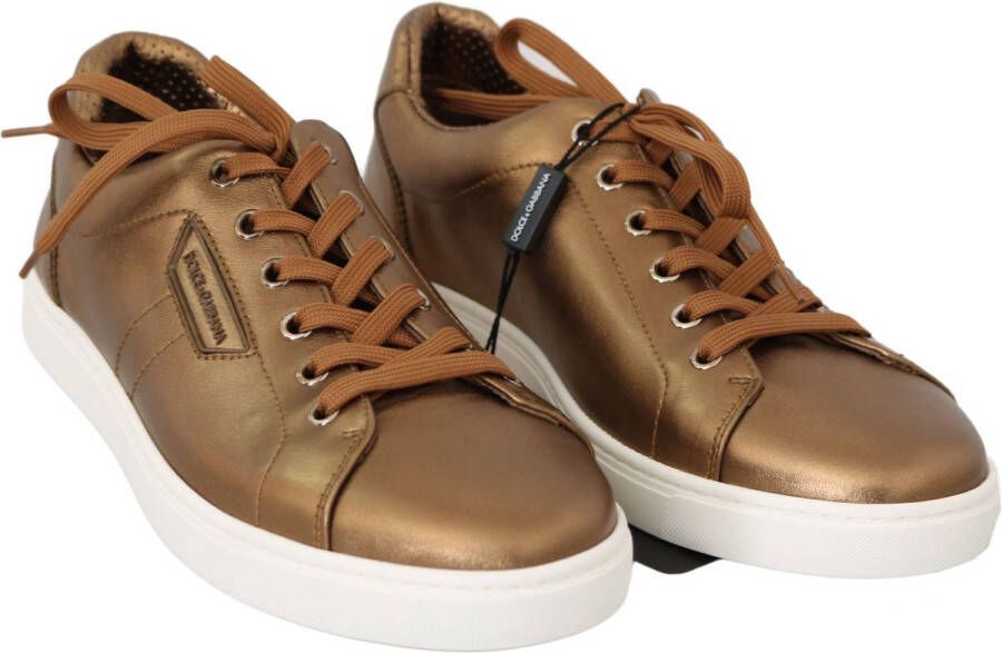 Dolce & Gabbana Gouden Metallic Leren Casual Sneakers Brown Heren
