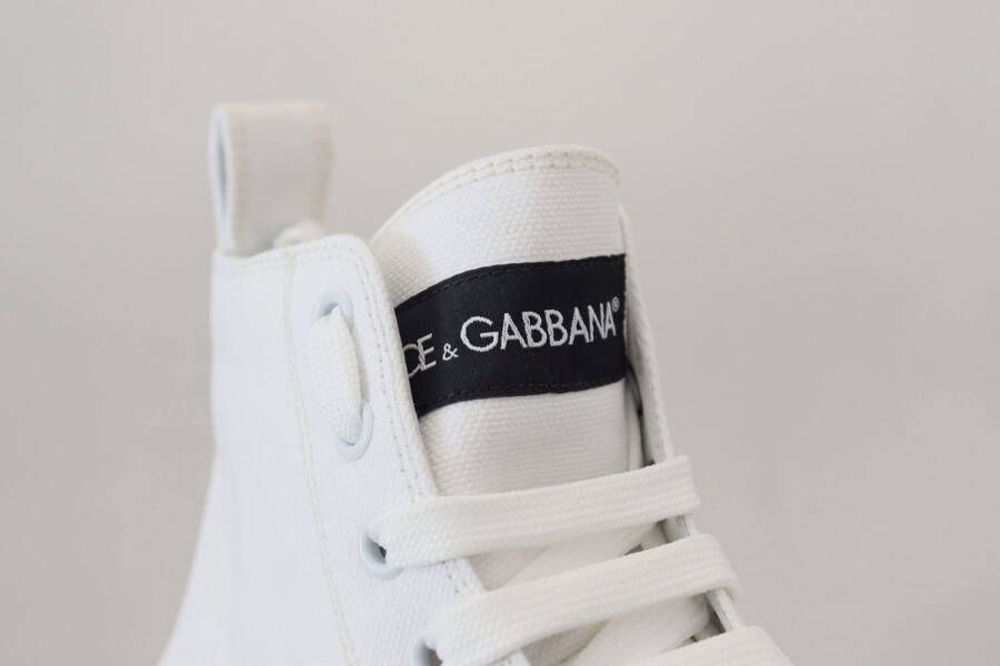 Dolce & Gabbana White Canvas Cotton High Tops Sneakers Shoes Wit Heren