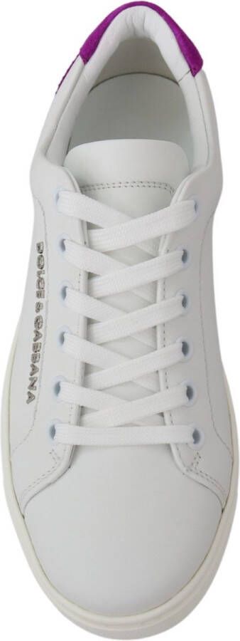 Dolce & Gabbana Witte Leren Sneakers met Paarse Details White Dames