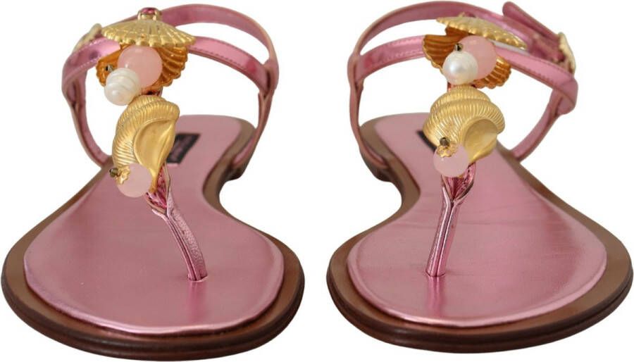 Dolce & Gabbana Roze Versierde Slides Platte Sandalen Pink Dames