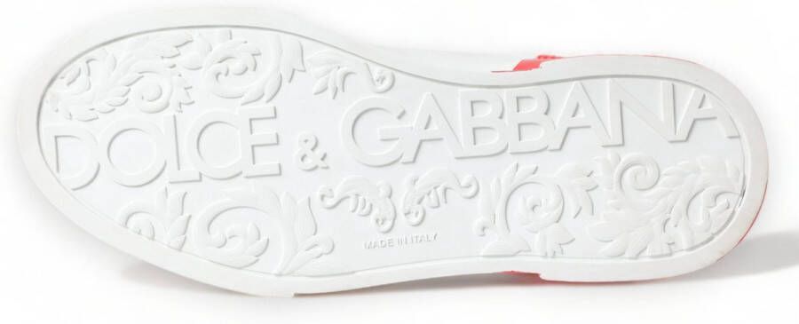 Dolce & Gabbana Portofino Rode en Witte Leren Sneakers Multicolor