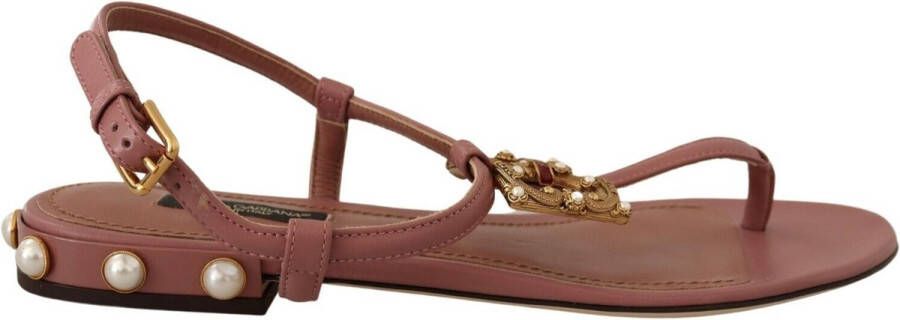 Dolce & Gabbana Roze DG Amore logo lederen sandalen schoenen - Foto 1