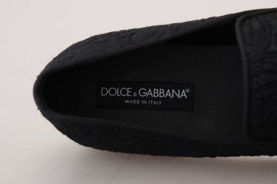 Dolce & Gabbana Zwarte bloemen jacquard slippers loafers schoenen Black Heren