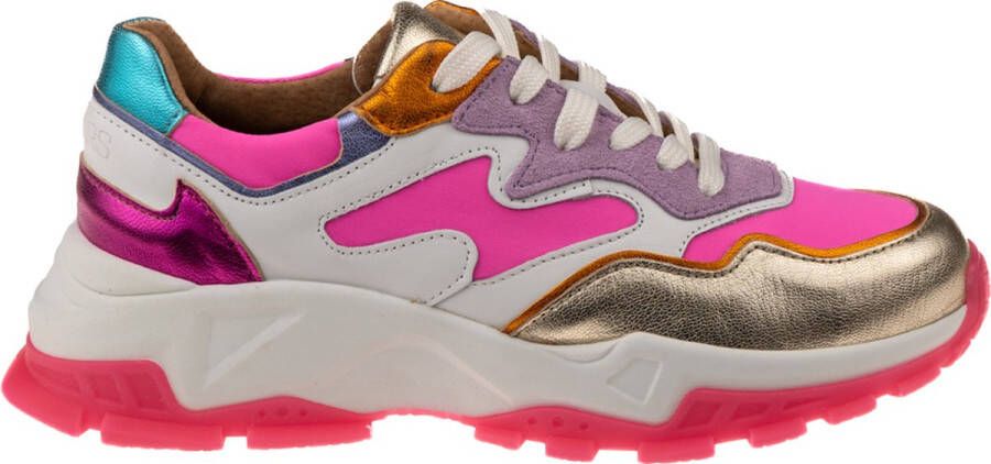 DWRS LABEL Chester White Neon Pink Roze Leer Lage sneakers Dames - Foto 2
