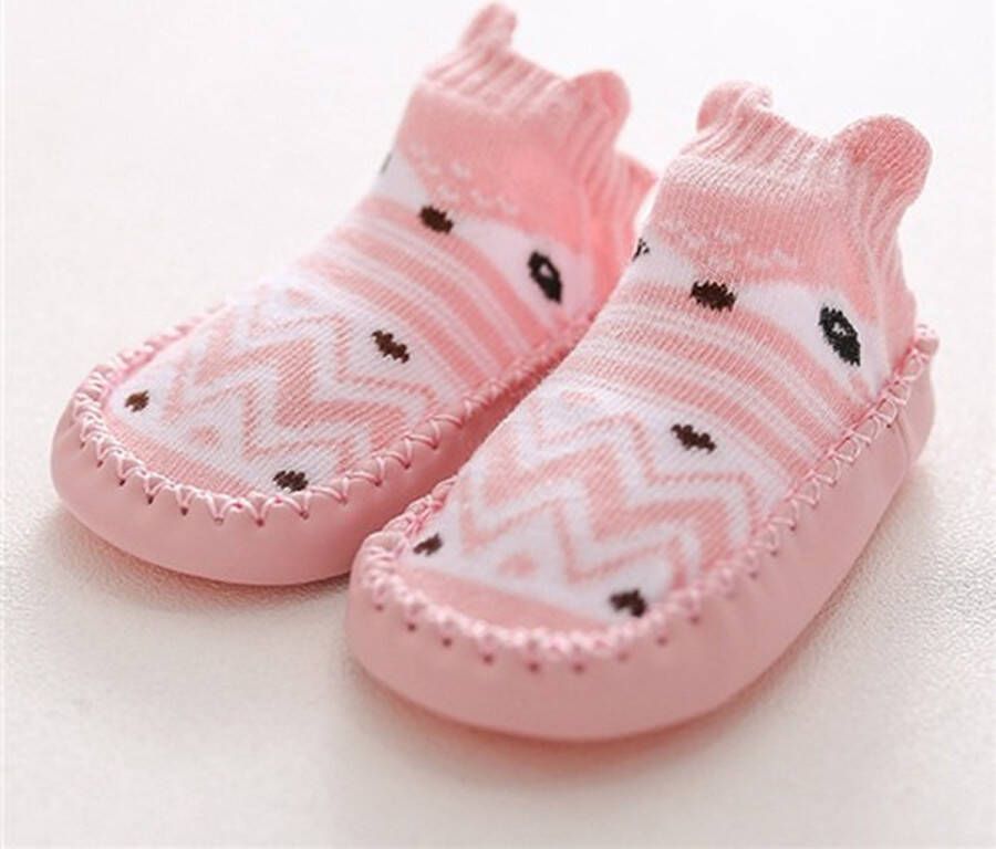 Antislip Baby schoentjes Sokschoenen Babyschoenen Baby Slofjes Voetlengte 11- Roze Wit