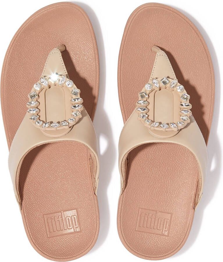 FitFlop Lulu Crystal-Circlet Leather Toe-Post Sandals BEIGE