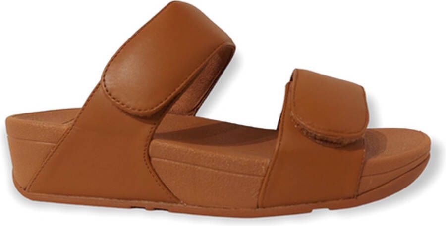 FitFlop Slipper Lulu Adjustable Leather Slides Light Tan Cognac