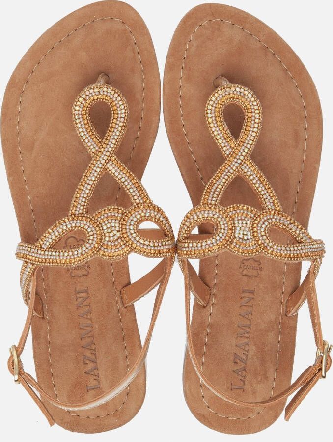 Lazamani Ladies sandals strass gold Goud Leer Platte sandalen Dames - Foto 9