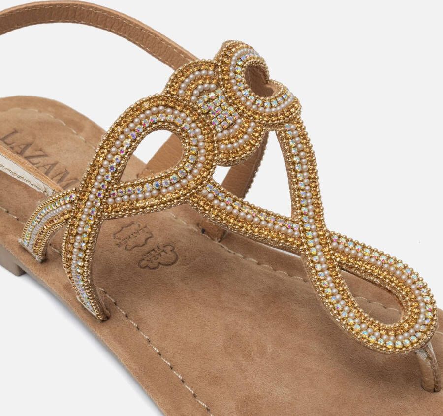 Lazamani Ladies sandals strass gold Goud Leer Platte sandalen Dames - Foto 11