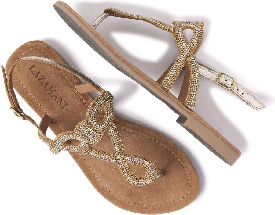 Lazamani Ladies sandals strass gold Goud Leer Platte sandalen Dames - Foto 12