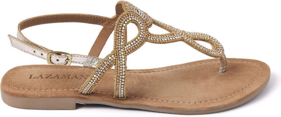 Lazamani Ladies sandals strass gold Goud Leer Platte sandalen Dames - Foto 13