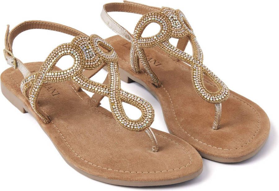 Lazamani Ladies sandals strass gold Goud Leer Platte sandalen Dames - Foto 14