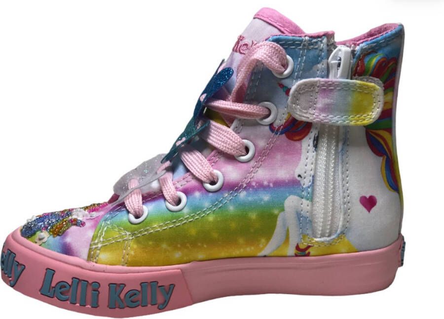 Lelli Kelly Veter rits hoge canvas sneakers unicorn LK9099 Roze