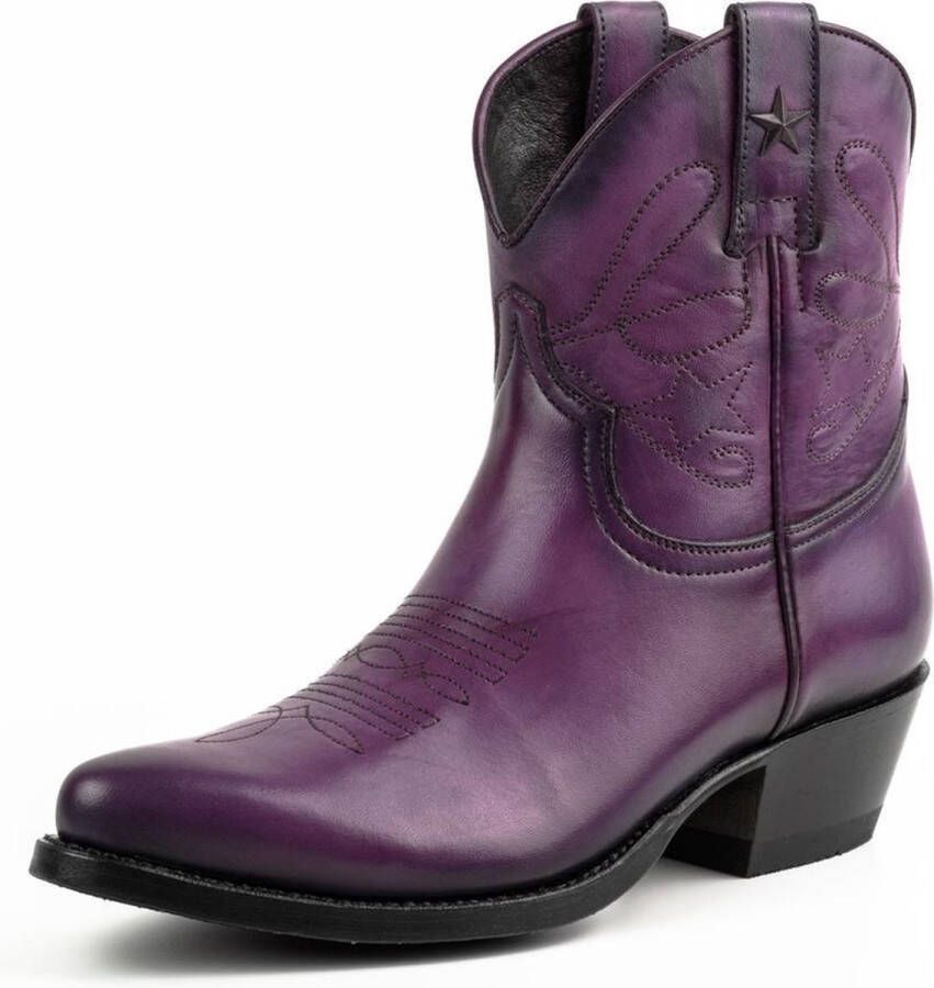 Mayura Boots 2374 Vintage Paars Dames Cowboy fashion Enkellaars Spitse Neus Western Hak Echt Leer
