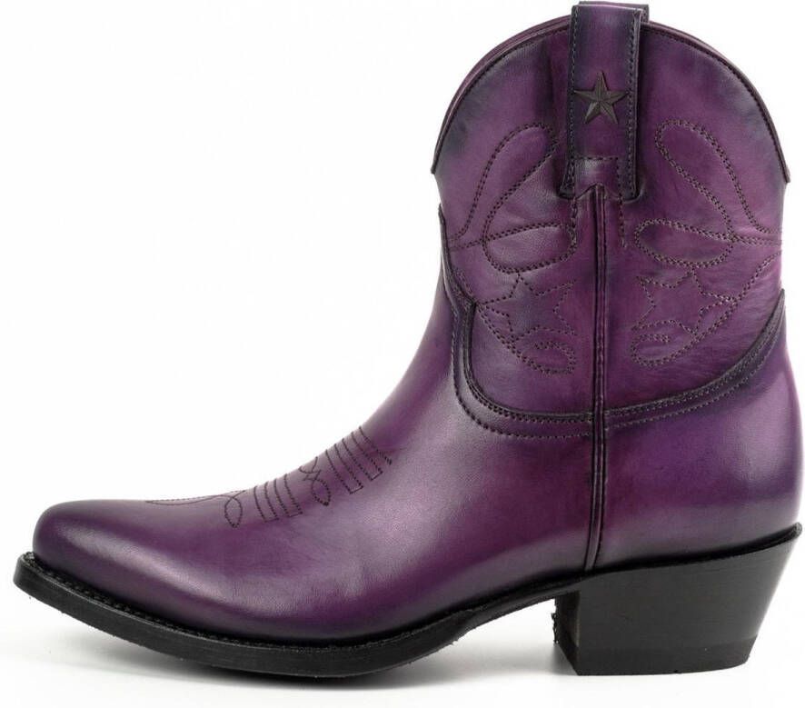 Mayura Boots 2374 Vintage Paars Dames Cowboy fashion Enkellaars Spitse Neus Western Hak Echt Leer