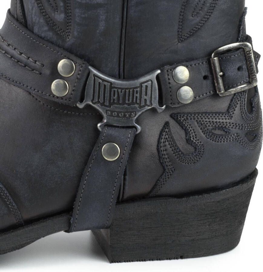 Mayura Boots Indian 2471 Vintage Zwart Cowboy Biker Laarzen Heren Vierkante Neus Platte Hak Afneembaar Spoor Echt Leer