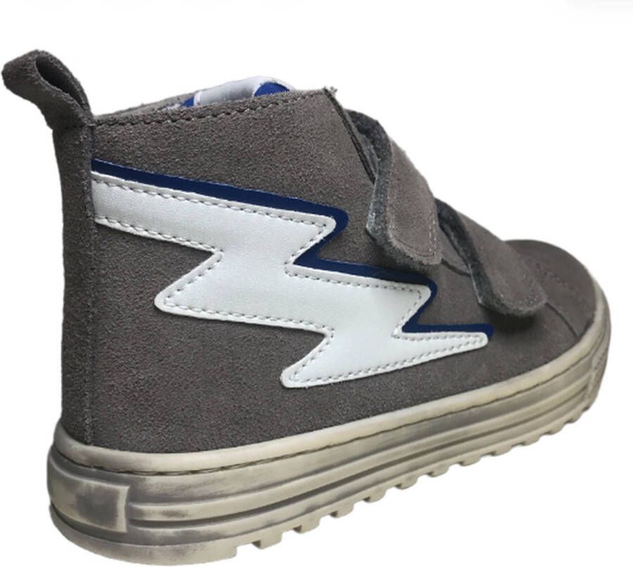 Naturino Goffin velcro's witte bliksem hoge lederen sneakers grijs