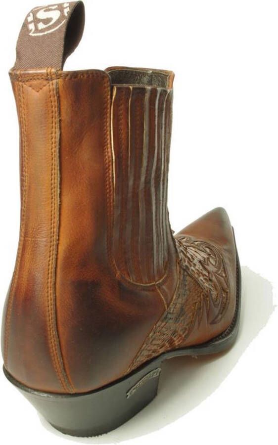 Sendra boots 9396 Javi Bruin Heren Enkel Laarzen Cowboy Western Boots Spitse Neus Schuine Hak Elastiek Sluiting Handgemaakt Echt Leer