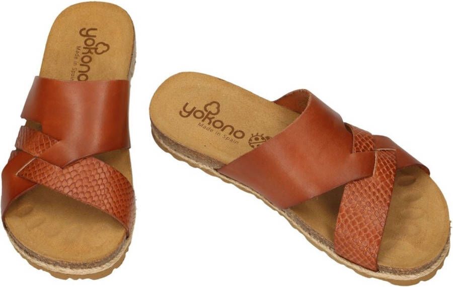 Yokono -Dames cogna caramel slippers & muiltjes