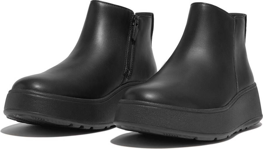 FitFlop F-Mode Leather Flatform Zip Ankle Boots ZWART
