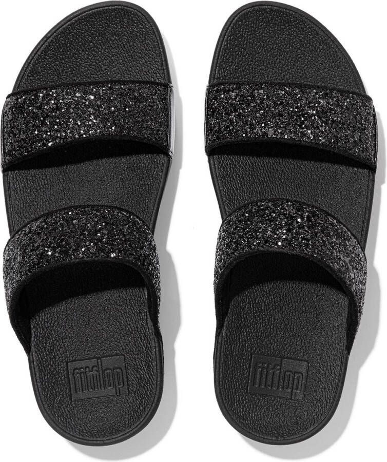 FitFlop Lulu Slide Glitter Sandalen zwart Textiel