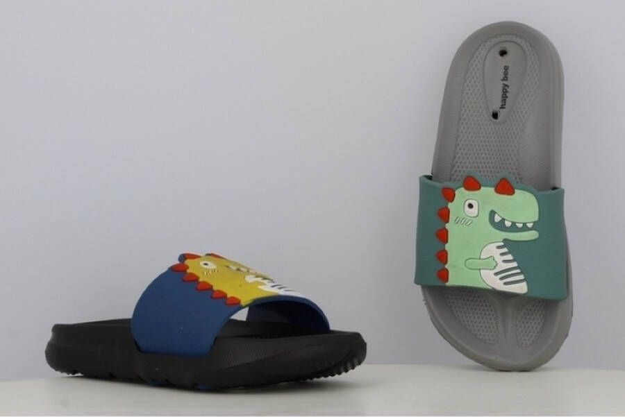 Happy Bee Jongens dinosaurus slippers zwarte marine instap sloffen ideaal voor thuis of als strand bad slipper