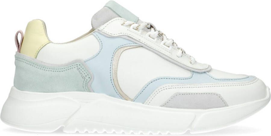 Manfield Dames Witte sneakers met blauwe details