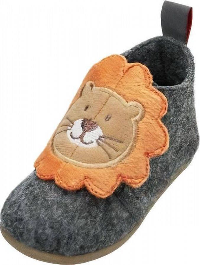 Playshoes Pantoffels Leeuw Junior Vilt textiel Grijs bruin Mt