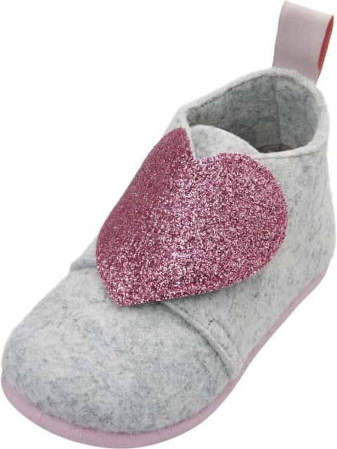 Playshoes Pantoffels Hart Junior Vilt Grijs roze - Foto 1