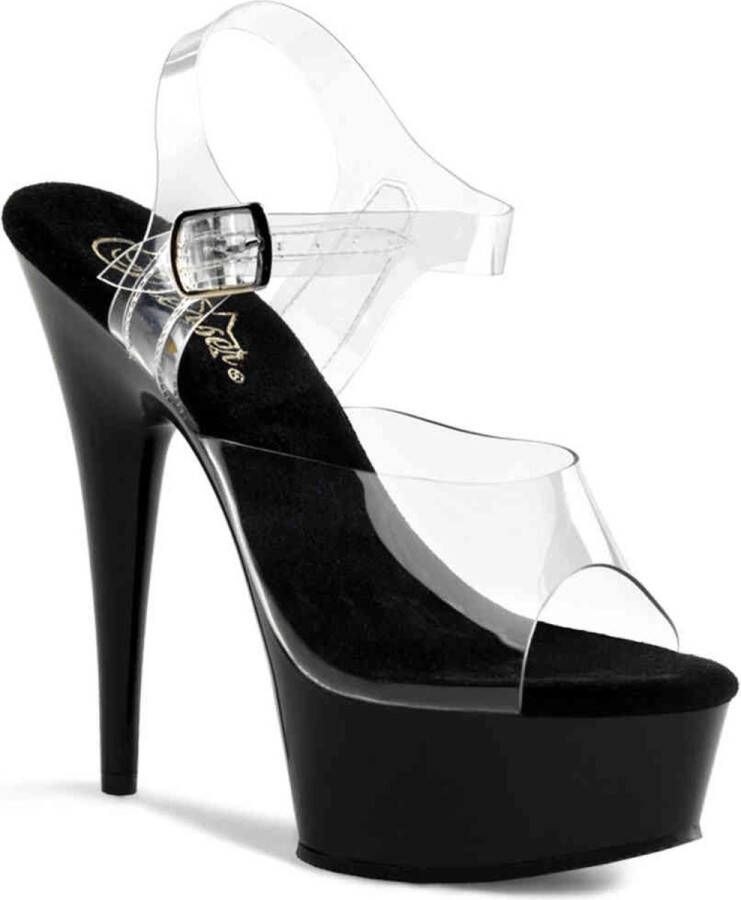 Pleaser DELIGHT-608 Sandaal met enkelband 45 Shoes Zwart Transparant