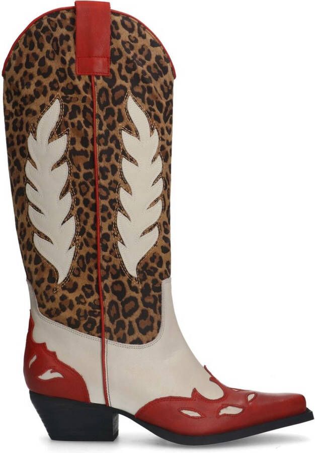 Sacha Dames Leopard cowboylaarzen met rode details