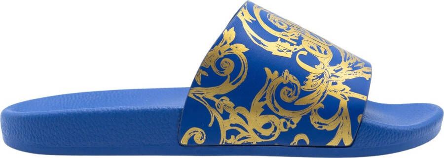 Versace Jeans Couture Blauwe Bedrukte Platte Muiltjes Blue Dames - Foto 1