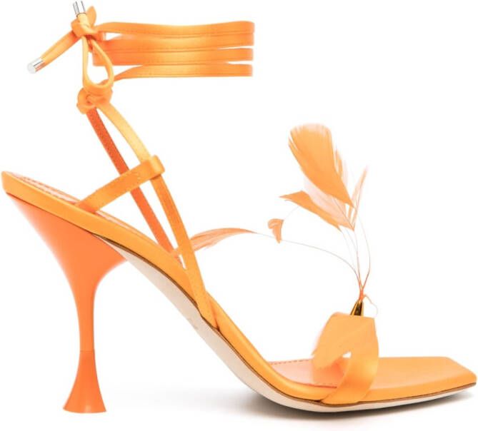 3juin Kimi sandalen met veren Oranje