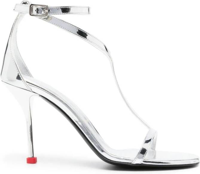 Alexander McQueen Harnas 90 mm gespiegelde sandalen Zilver