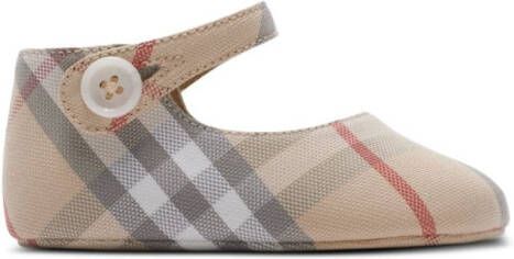 Burberry Kids check-print cotton mary jane shoes Beige