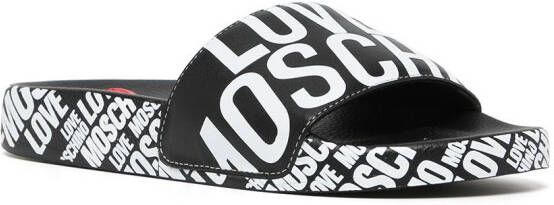 Love Moschino Slippers met logoprint Zwart