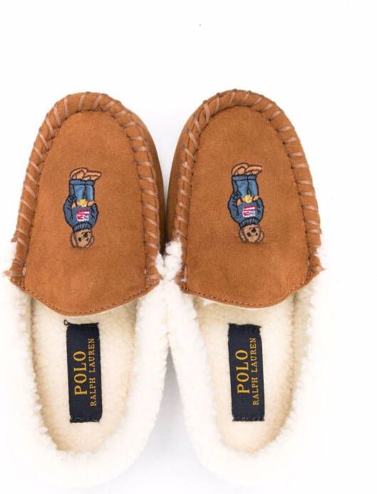 Polo Ralph Lauren Kids Slippers met geborduurd logo Bruin