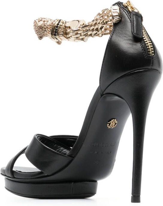 Roberto Cavalli Panther sandalen verfraaid met kristallen Zwart