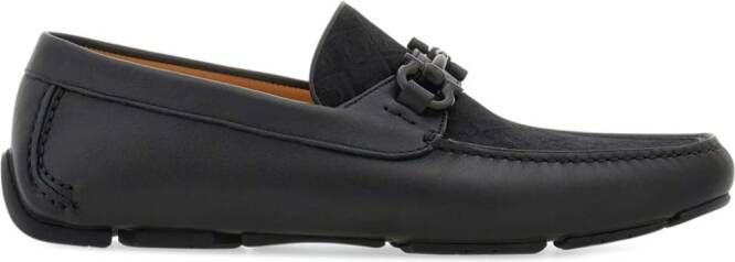 Ferragamo Gancini-jacquard leather loafers Zwart
