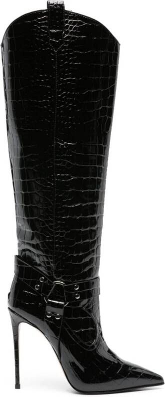 Le Silla Eva laarzen met krokodillenleer-reliëf Zwart