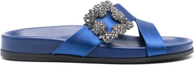 Manolo Blahnik Chilanghi satijnen slippers Blauw