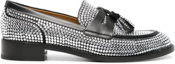 René Caovilla rhinestone-embellished leather loafers Zwart